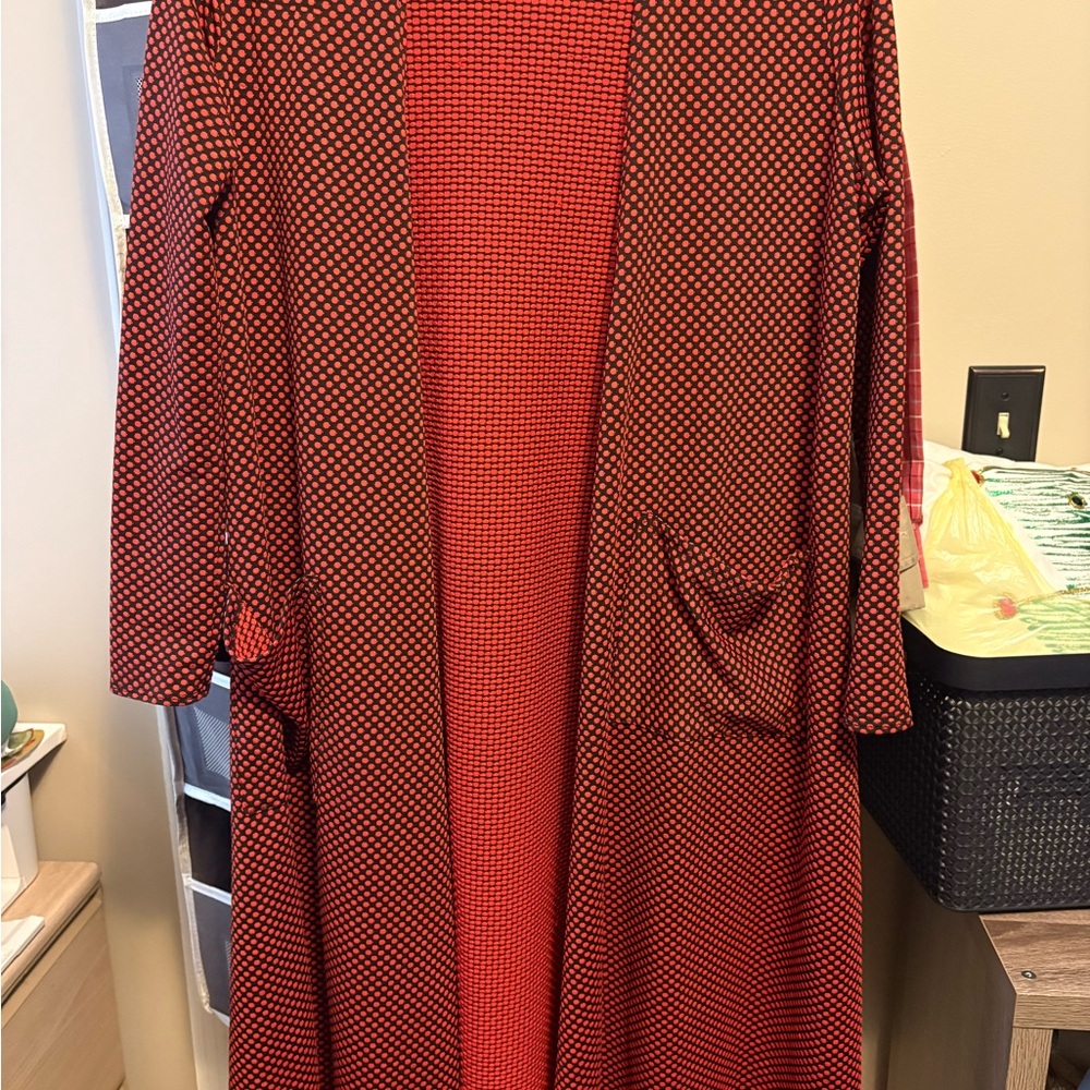 LuLaRoe Red and Black Textured Cardigan